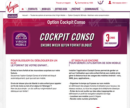 virgin mobile option cockpit conso